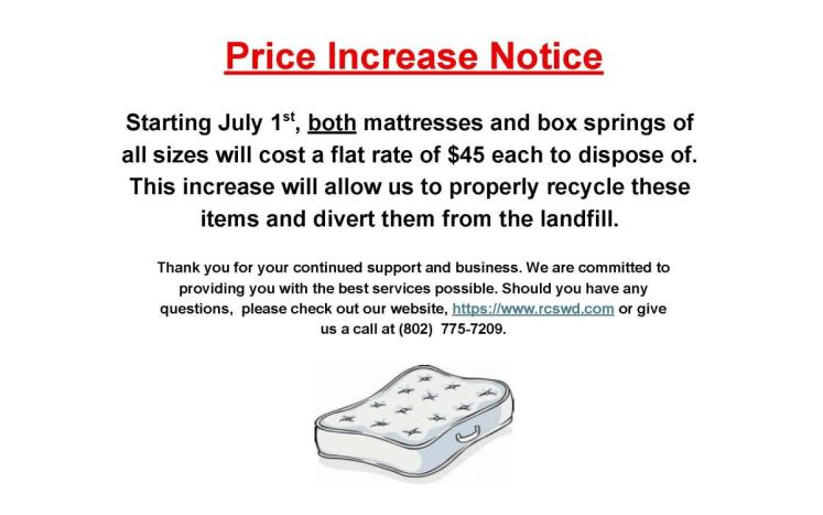 Mattress Rate Increase Notice