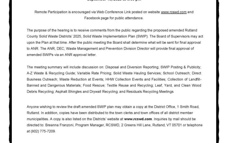 SWIP: Notice of Public Hearing: September 10, 2025 at 6:00 pm